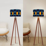 Retro 60s Blue Yellow Midcentury Floor Lamp - Scandi Wooden Tripod Light - retro floor lamps
