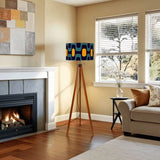 Retro 60s Blue Yellow Midcentury Floor Lamp - Scandi Wooden Tripod Light - retro floor lamps