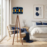 Retro 60s Blue Yellow Midcentury Floor Lamp - Scandi Wooden Tripod Light - retro floor lamps