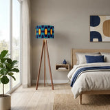 Retro 60s Blue Yellow Midcentury Floor Lamp - Scandi Wooden Tripod Light - retro floor lamps
