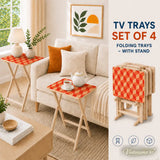 Retro 60s Folding Tray Tables with Stand – Wooden TV Dinner Tray Set of 4 - 4 Pack - retro tv tray