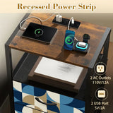 Retro 60s Geometric Bedside Table with Charging Station & Storage - retro bedside table