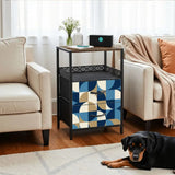 Retro 60s Geometric Bedside Table with Charging Station & Storage - retro bedside table