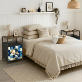 Retro 60s Geometric Bedside Table with Charging Station & Storage - retro bedside table