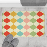 Retro 60s Geometric Pattern Bath Mat | Mid Century Colorful Tiles - 34’’ × 21’’ - retro bathroom