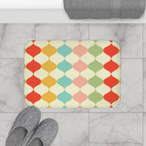 Retro 60s Geometric Pattern Bath Mat | Mid Century Colorful Tiles - retro bathroom
