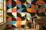 Retro 60s Geometric Stick & Peel Wallpaper: Midcentury Removable Mural - 144’’x100’’ - retro wallpaper
