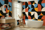 Retro 60s Geometric Stick & Peel Wallpaper: Midcentury Removable Mural - 144’’x100’’ - retro wallpaper