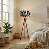 Retro 60s Geometric Tripod Floor Lamp - Wooden Scandi Midcentury Light - retro floor lamps