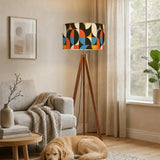 Retro 60s Geometric Tripod Floor Lamp - Wooden Scandi Midcentury Light - retro floor lamps