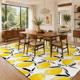 Retro 60s Lemons Rug 12x9 ft – Midcentury Mediterranean Plush Non-Slip - retro rug