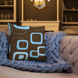 RETRO 60s Midcentury Pillow Brown Blue Vintage Style Cushion - retro pillow