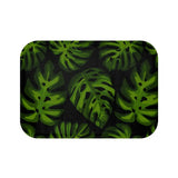 Retro 60s Monstera Pattern Bath Mat | Mid Century Black Green Decor - 24’’ × 17’’ - retro bathroom
