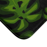 Retro 60s Monstera Pattern Bath Mat | Mid Century Black Green Decor - retro bathroom