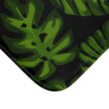 Retro 60s Monstera Pattern Bath Mat | Mid Century Black Green Decor - retro bathroom