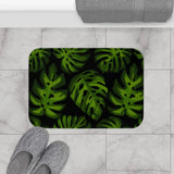 Retro 60s Monstera Pattern Bath Mat | Mid Century Black Green Decor - retro bathroom