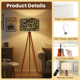 Retro 60s Scandi Tripod Floor Lamp: Brown Blue Pattern Shade Smart LED Remote - retro floor lamps