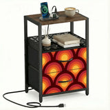 Retro 70s Accent Side Table - Nightstand with Built-In Charging Station - retro ads