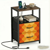 Retro 70s Bedside Table - Side Table with Power Strip & Storage Drawers - retro bedside table