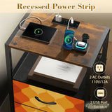 Retro 70s Bedside Table - Side Table with Power Strip & Storage Drawers - retro bedside table