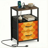 Retro 70s Bedside Table - Side Table with Power Strip & Storage Drawers - retro bedside table