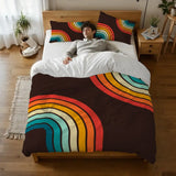 Retro 70s Black Rainbow Duvet Cover Set: Midcentury Full Size Bedding - retro bedding