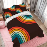 Retro 70s Black Rainbow Duvet Cover Set: Midcentury Full Size Bedding - retro bedding