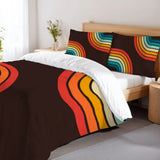 Retro 70s Black Rainbow Duvet Cover Set: Midcentury Full Size Bedding - retro bedding