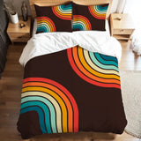 Retro 70s Black Rainbow Duvet Cover Set: Midcentury Full Size Bedding - retro bedding