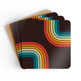 Retro 70s Corkwood Coaster Set | Black Rainbow Midcentury Home Decor - retro coaster