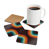 Retro 70s Corkwood Coaster Set | Black Rainbow Midcentury Home Decor - retro coaster