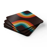 Retro 70s Corkwood Coaster Set | Black Rainbow Midcentury Home Decor - retro coaster