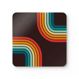 Retro 70s Corkwood Coaster Set | Black Rainbow Midcentury Home Decor - retro coaster