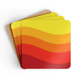 Retro 70s Corkwood Coaster Set | Midcentury Home Decor Orange Red - retro coaster