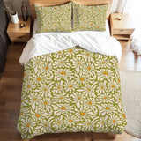 Retro 70s Daisy Pattern Duvet Cover Set: Green Orange White Floral Bedding - Bedding - retro