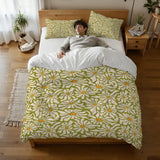 Retro 70s Daisy Pattern Duvet Cover Set: Green Orange White Floral Bedding - Bedding - retro