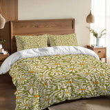 Retro 70s Daisy Pattern Duvet Cover Set: Green Orange White Floral Bedding - Bedding - retro