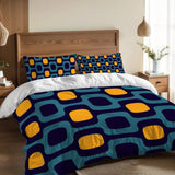 Retro 70s Double Duvet Cover Set: Midcentury Blue Yellow Microfiber Bedding - retro bedding