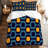 Retro 70s Double Duvet Cover Set: Midcentury Blue Yellow Microfiber Bedding - retro bedding