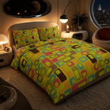 Retro 70s Double Sided Printed Duvet Cover Set – Green Midcentury Bedding - retro bedding