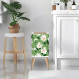 Retro 70s Floral Small Trash Can with Lid - Chamomile Flowers Green White - One Size - retro tash cans