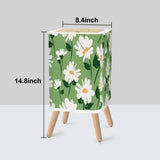 Retro 70s Floral Small Trash Can with Lid - Chamomile Flowers Green White - One Size - retro tash cans
