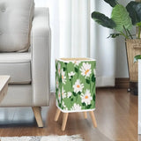 Retro 70s Floral Small Trash Can with Lid - Chamomile Flowers Green White - One Size - retro tash cans