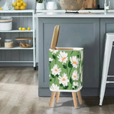 Retro 70s Floral Small Trash Can with Lid - Chamomile Flowers Green White - One Size - retro tash cans