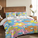 Retro 70s Flower Double Duvet Cover Set: Pastel Colors Full Size Bedding - retro bedding