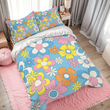 Retro 70s Flower Double Duvet Cover Set: Pastel Colors Full Size Bedding - retro bedding