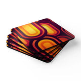 Retro 70s Midcentury Corkwood Coaster Set Eco Cork Drinkware Gift - retro table linen