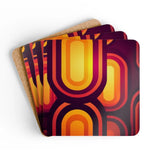 Retro 70s Midcentury Corkwood Coaster Set Eco Cork Drinkware Gift - retro table linen