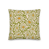 RETRO 70s Midcentury Green White Orange DAISY Premium PILLOW Hippie Boho Floral - retro pillow