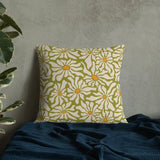RETRO 70s Midcentury Green White Orange DAISY Premium PILLOW Hippie Boho Floral - retro pillow